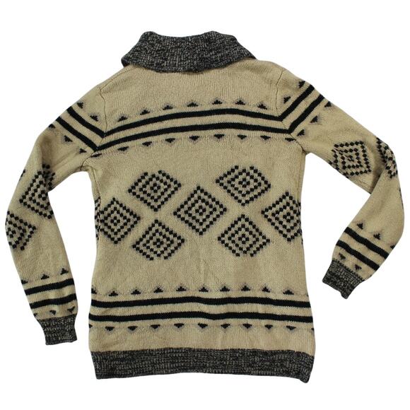 Charming Charlie Southwestern Shawl Collar Sweater Small Beige Black - Picture 2 of 7